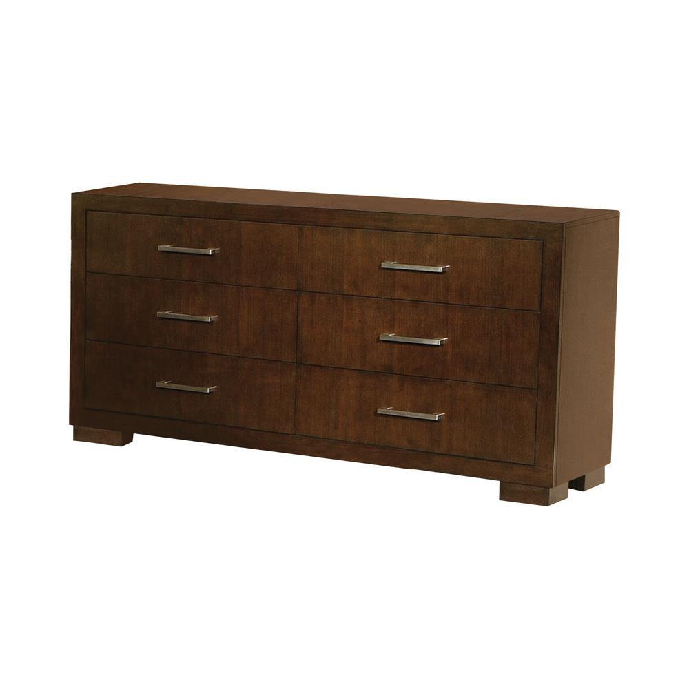 Jessica 6-Drawer Dresser in Cappuccino with Silver Bar Handles