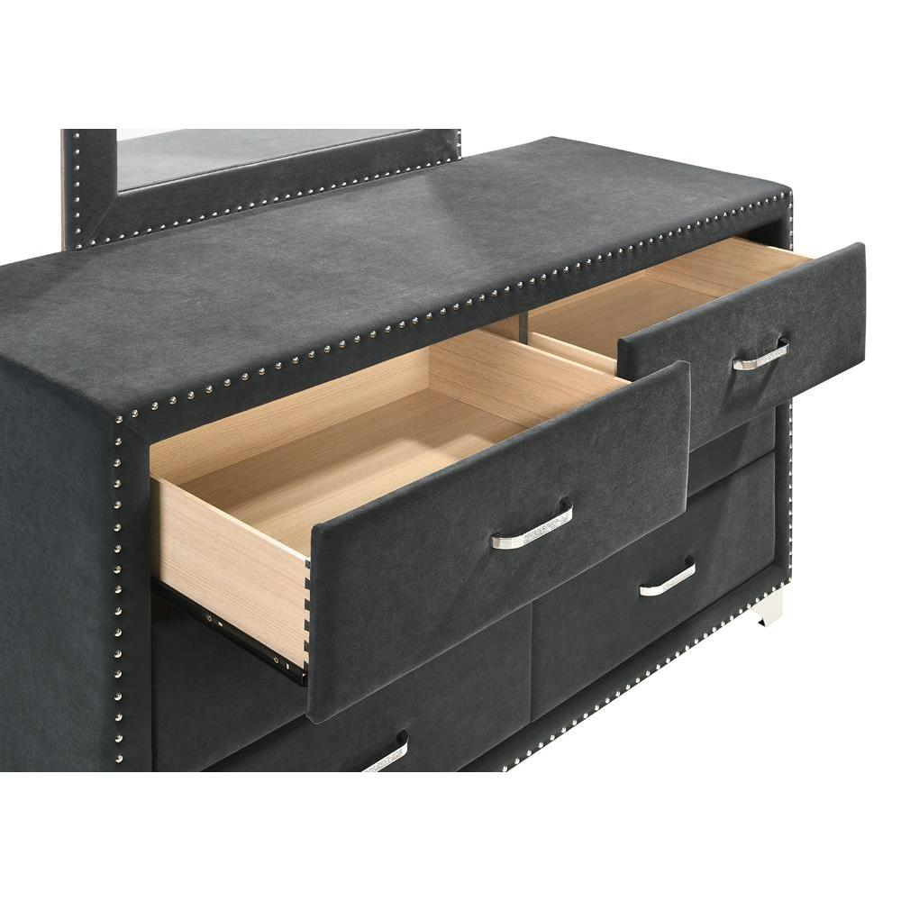 Melody 6-Drawer Grey Velvet Upholstered Dresser with Nailhead Trim