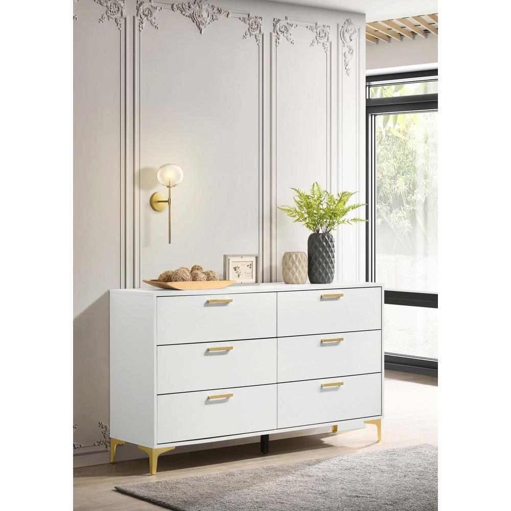 Kendall 6-Drawer Dresser – White with Gold Accents