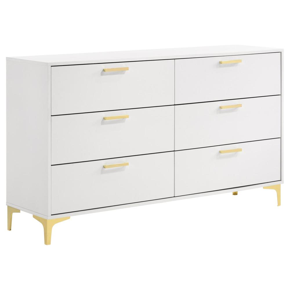 Kendall 6-Drawer Dresser – White with Gold Accents