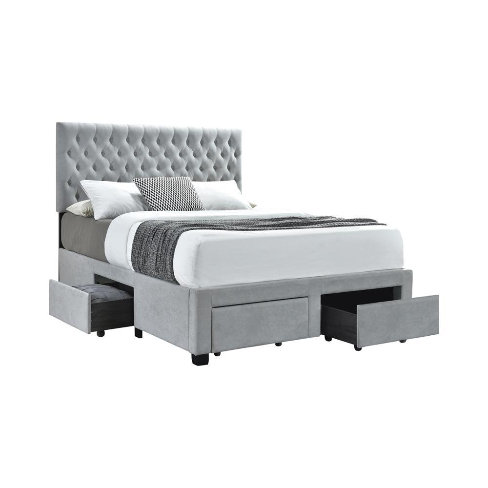 Soledad Upholstered Full Storage Panel Bed Light Grey
