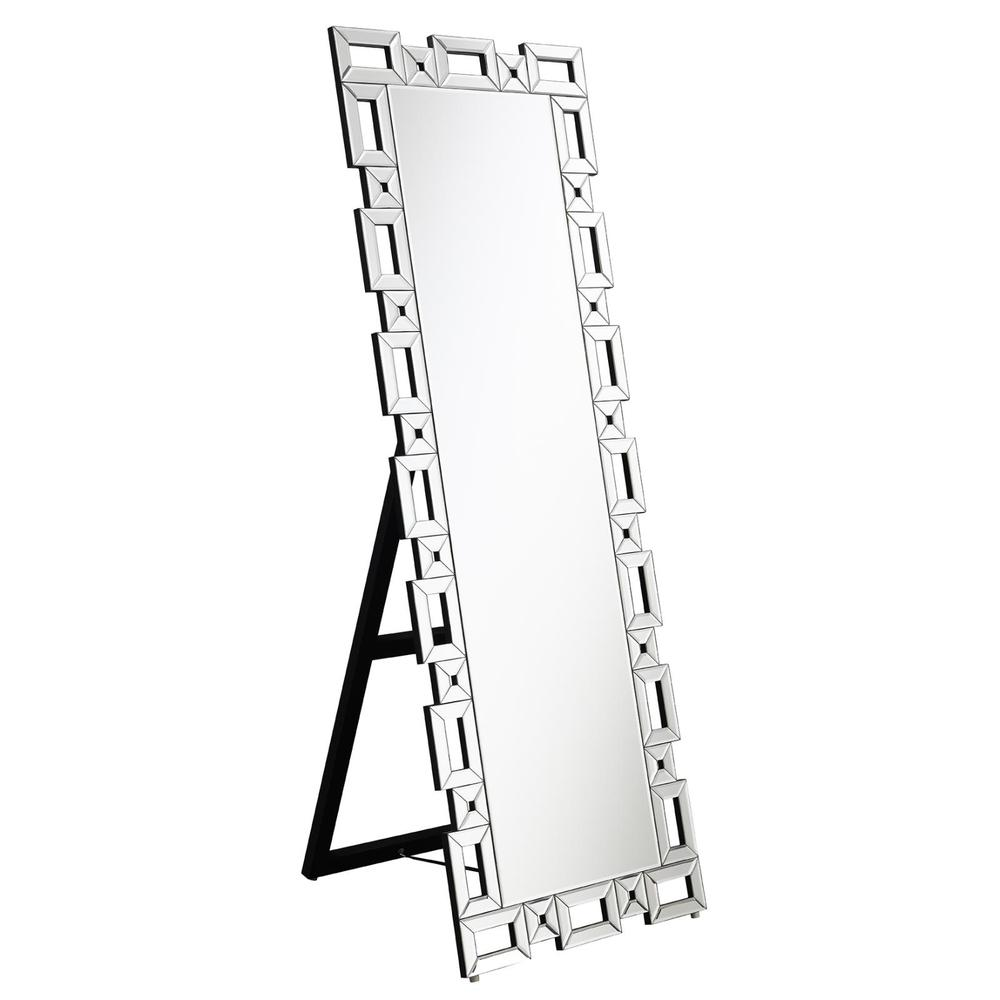 Tavin 24 x 65 Inch Geometric Frame Standing Mirror Silver