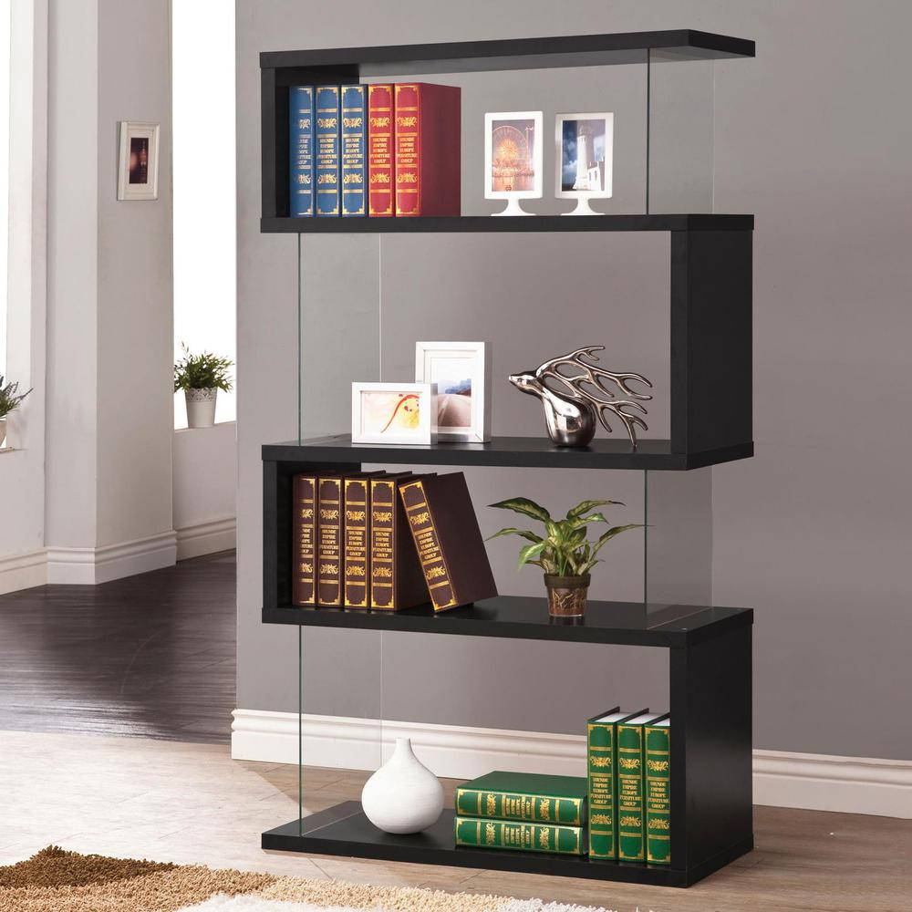 Emelle 63-inch 4-shelf Glass Panel Bookshelf Black