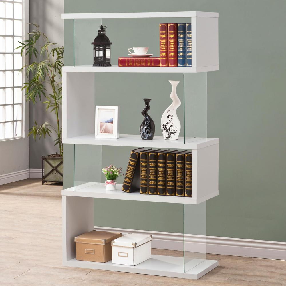 Emelle 63-inch 4-shelf Glass Panel Bookshelf White