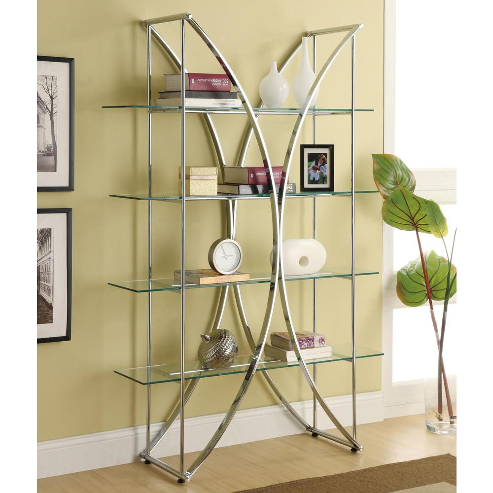 Larson 73-inch 4-shelf Glass Bookshelf Chrome