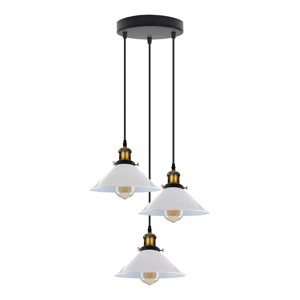 Modern 3-Way Pendant Light with Cone Shades, Adjustable E27 Ceiling Fixture ~3862