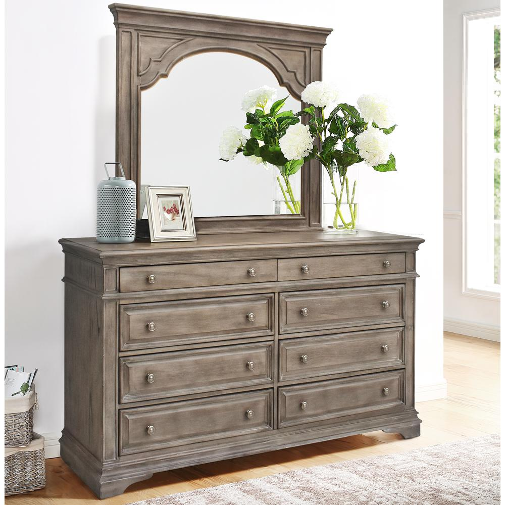 Highland Park Dresser and Mirror in Driftwood – Vintage Bedroom Storage Set with 8 Drawers