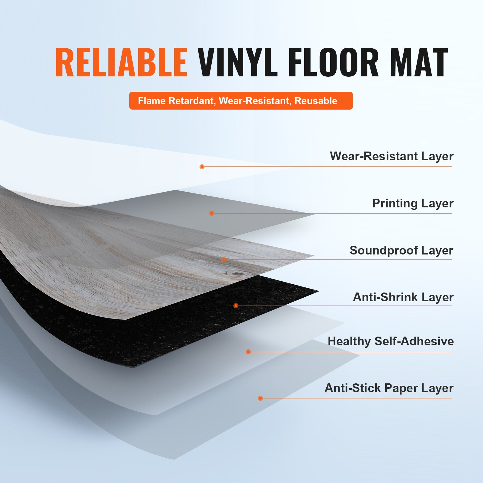 VEVOR Self Adhesive Vinyl Floor Tiles 36 x 6 inch, 36 Tiles 0.62mm Thick Peel & Stick, Vintage Wood Grain DIY Flooring for Kitchen, Dining Room, Bedrooms & Bathrooms, Easy for Home Decor