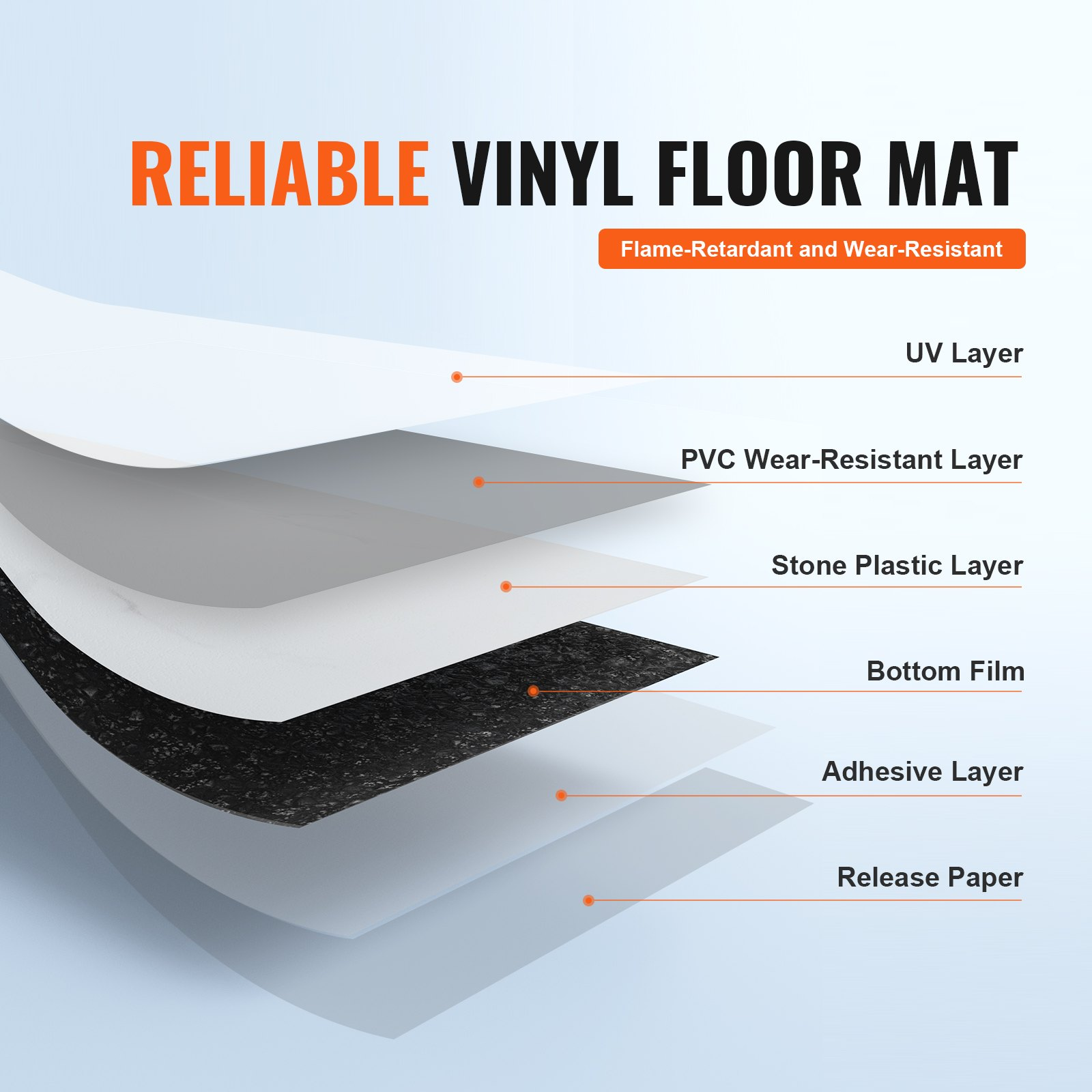 VEVOR Self Adhesive Vinyl Floor Tiles 12 x 12 inch, 50 Tiles 1.5mm Thick Peel & Stick, White Marble Texture DIY Flooring for Kitchen, Dining Room, Bedrooms & Bathrooms, Easy for Home Decor