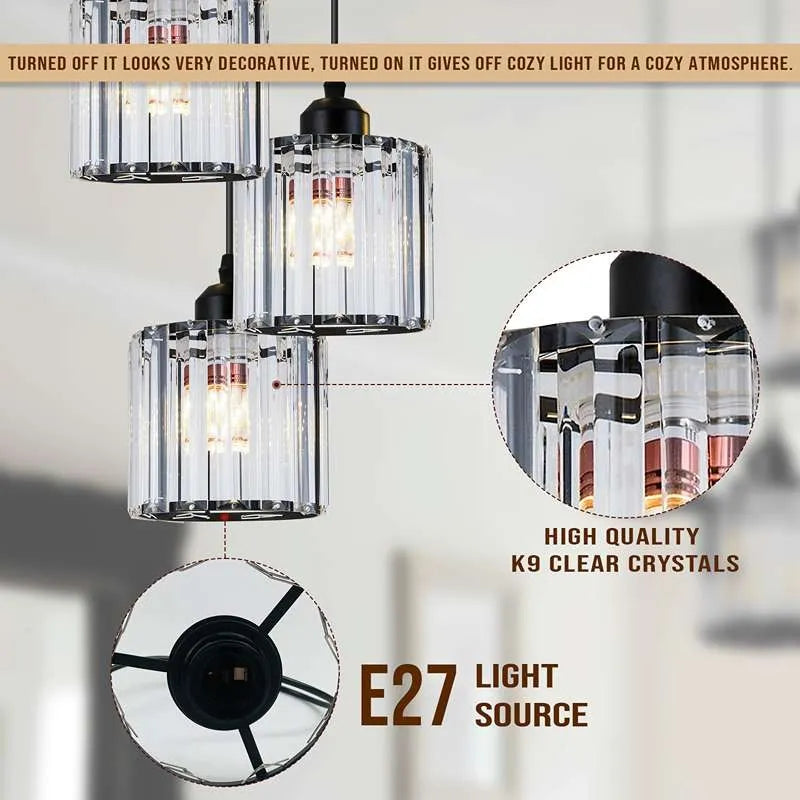 Modern 3-Light Crystal Pendant Light with Clear Glass Shades - Elegant Ceiling Light~5050
