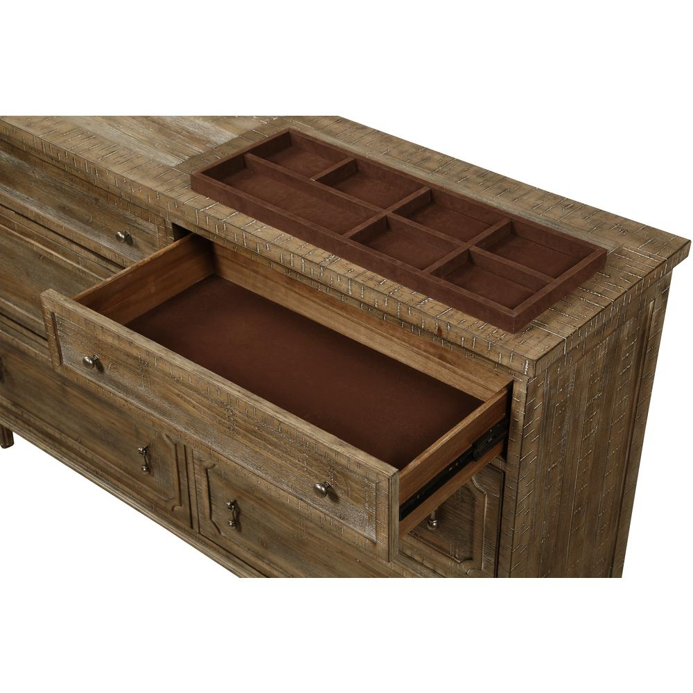 Haynes 6-Drawer Dresser in Sandstone Buff – Rustic Casual Bedroom Storage with Hidden Jewelry Drawer