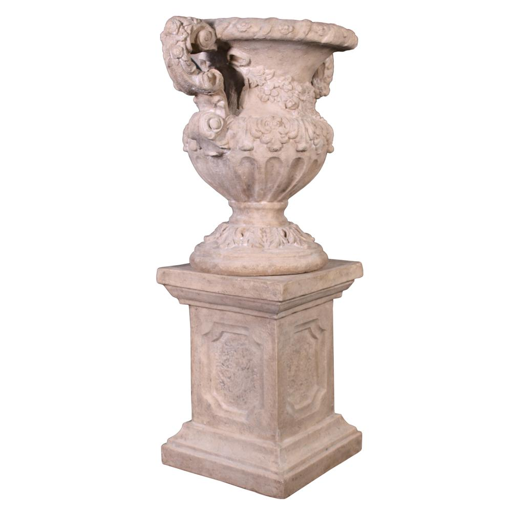 Floral Scrolled Urn on Base Stone Cast