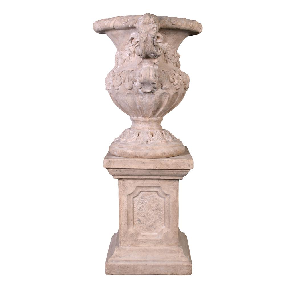 Floral Scrolled Urn on Base Stone Cast