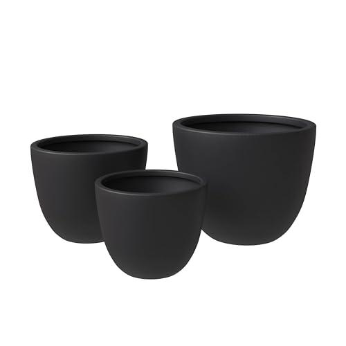 Dahlia Series Poly Stone Planter Set in Black
