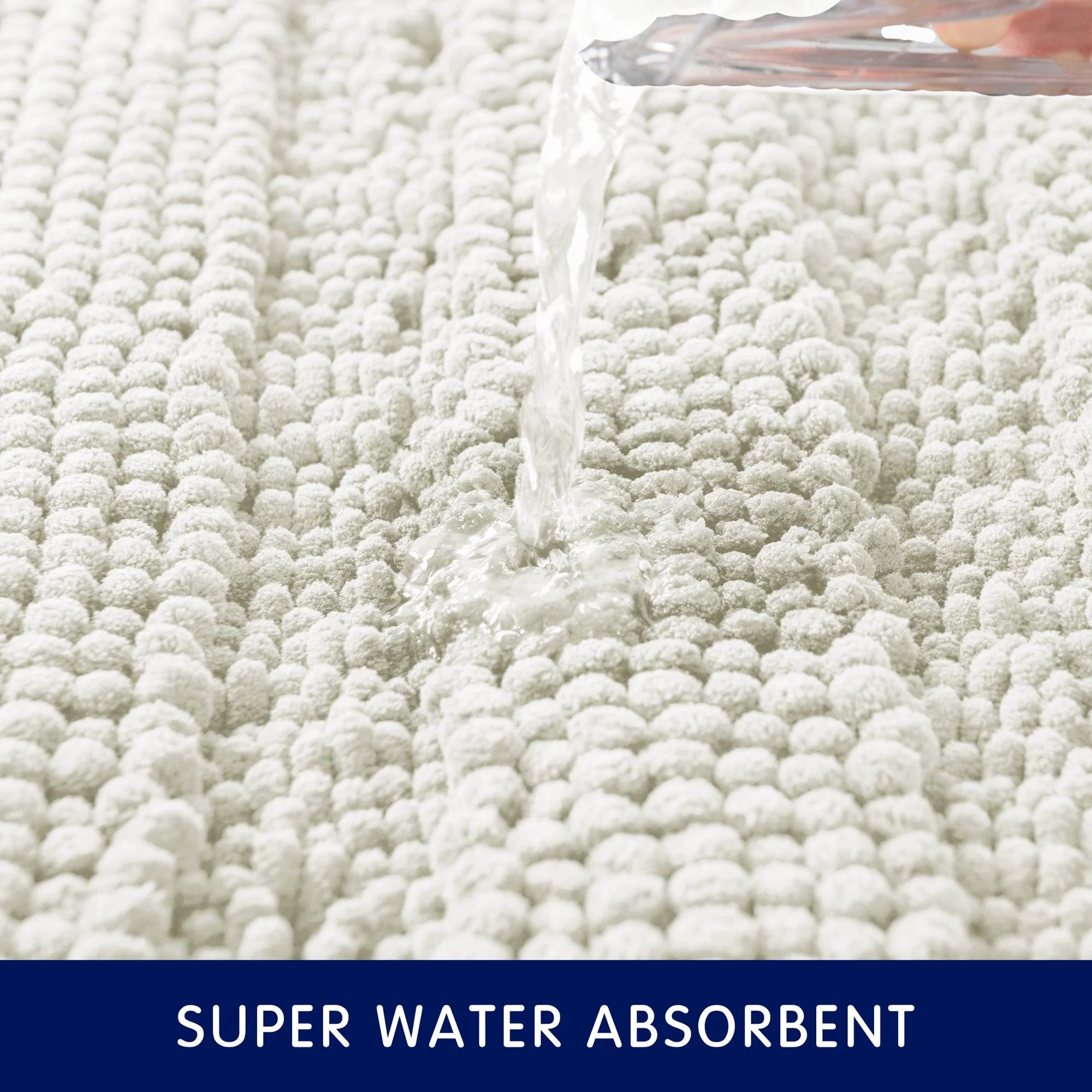 Soft 1-piece Luxury Chenille Striped Bathroom Rug, Ivory, 18" x 48", Large