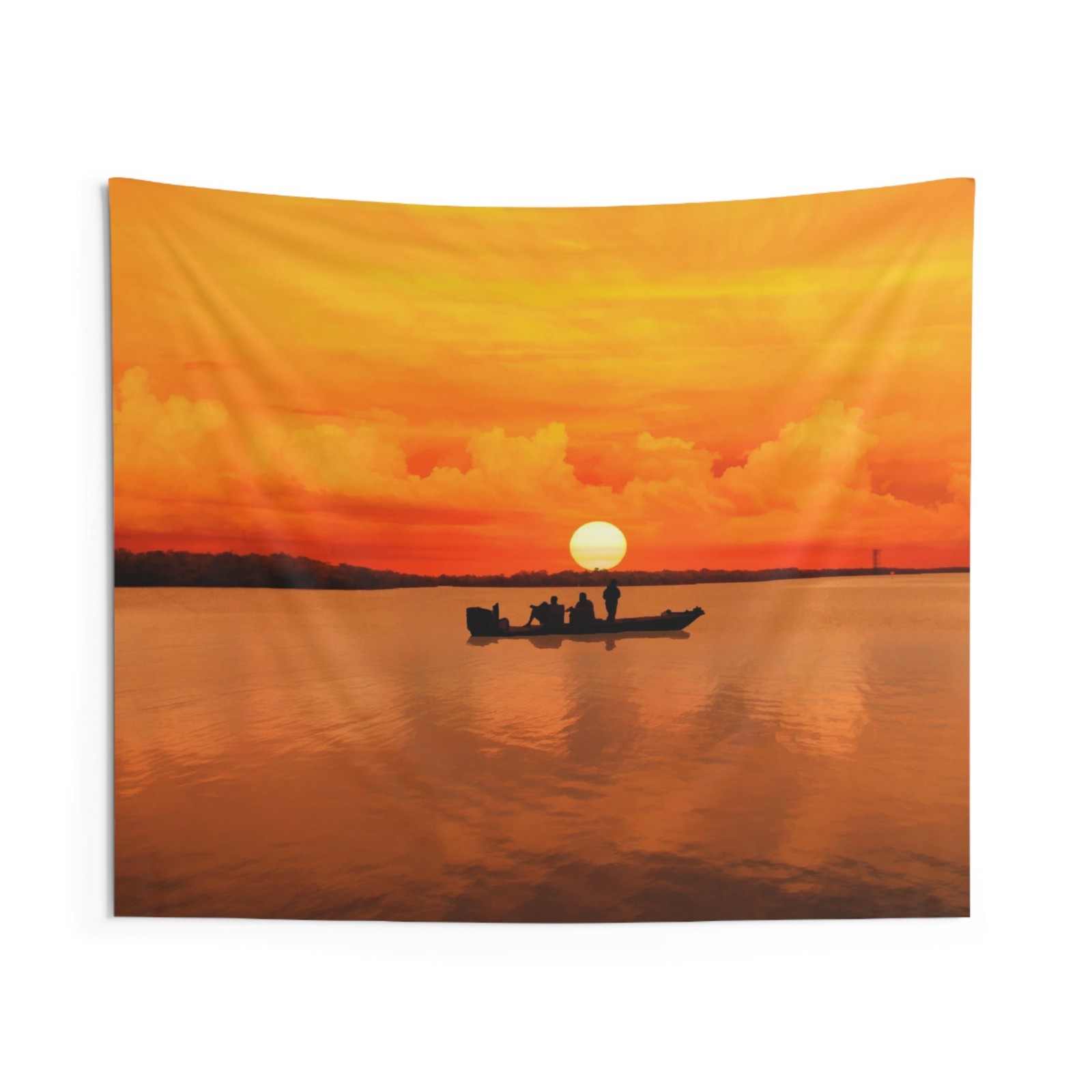 Sunset Boat Wall Tapestry – 100% Polyester Decorative Wall Tapestry