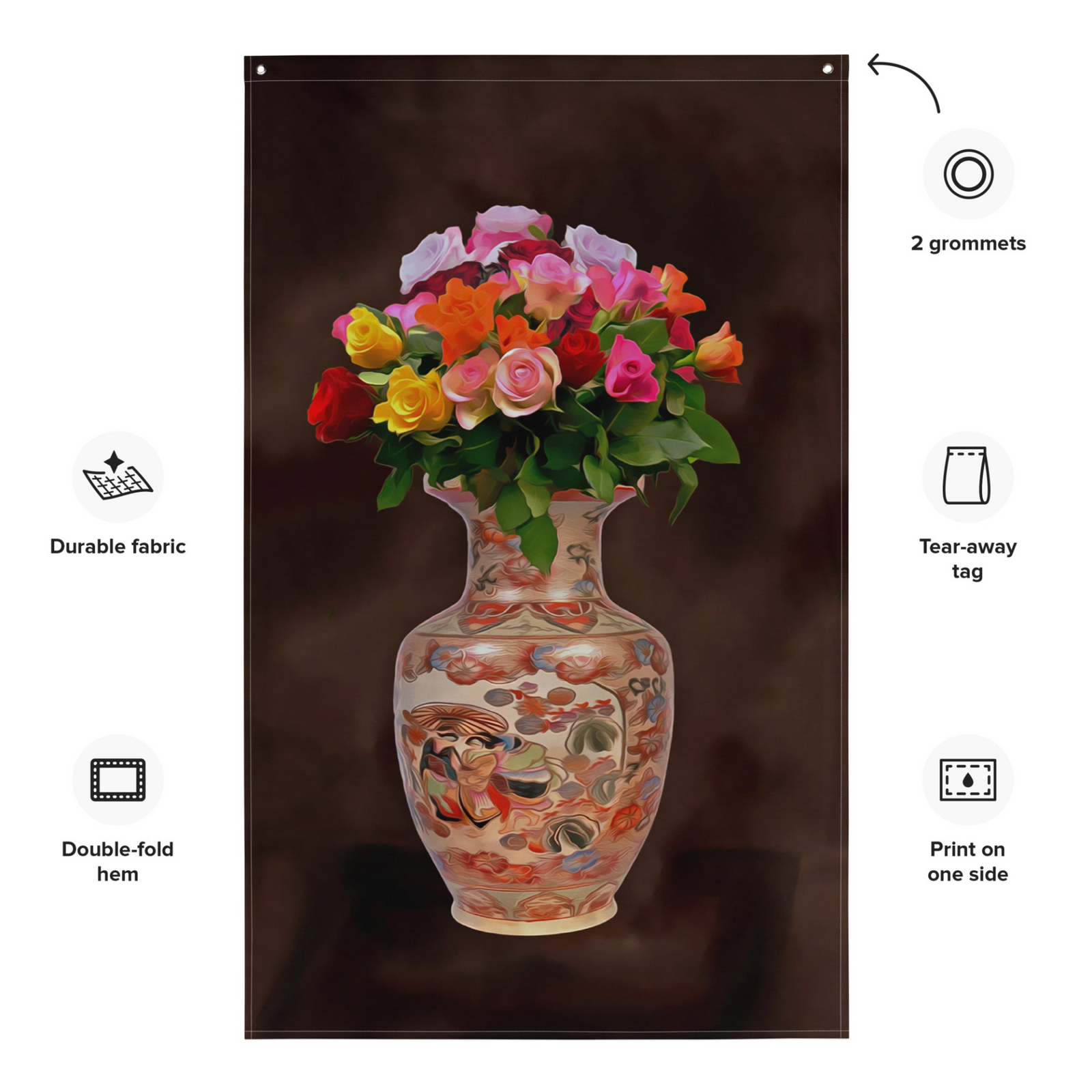 Multicolor Rose Painting Wall Tapestry – Floral Polyester Flag Wall Hanging