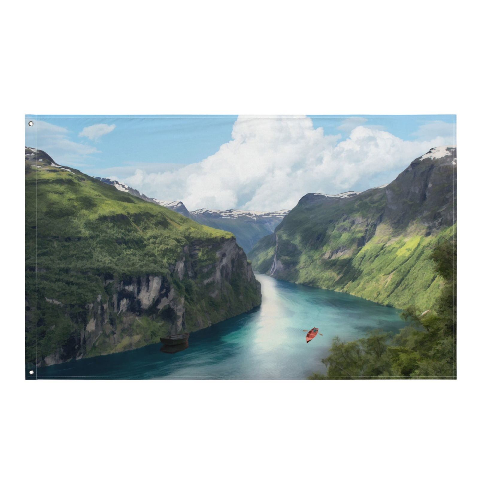 Mountain River Painting Wall Tapestry – Landscape Polyester Flag Wall Hanging