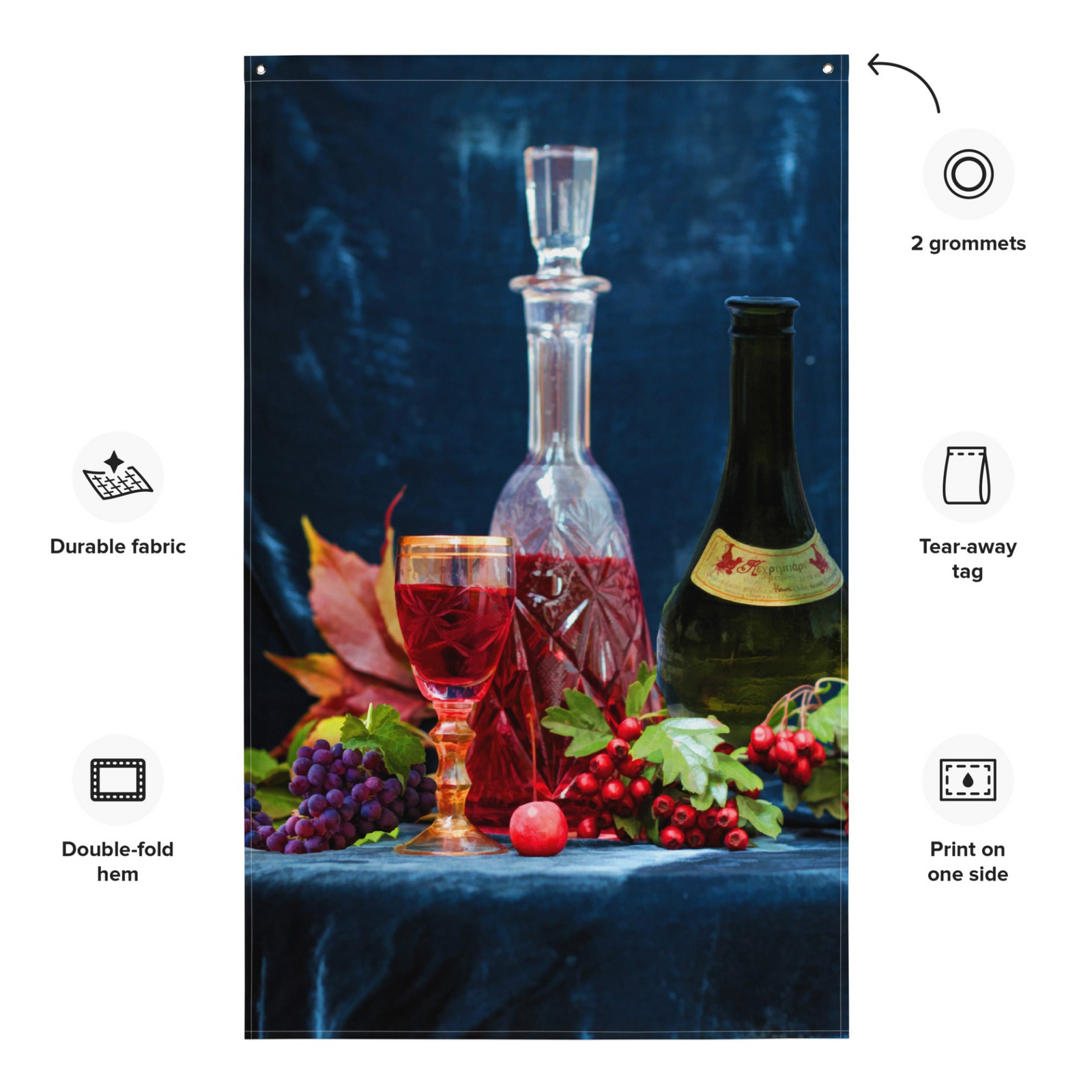 Wine Art Wall Tapestry – Elegant Polyester Flag Wall Hanging