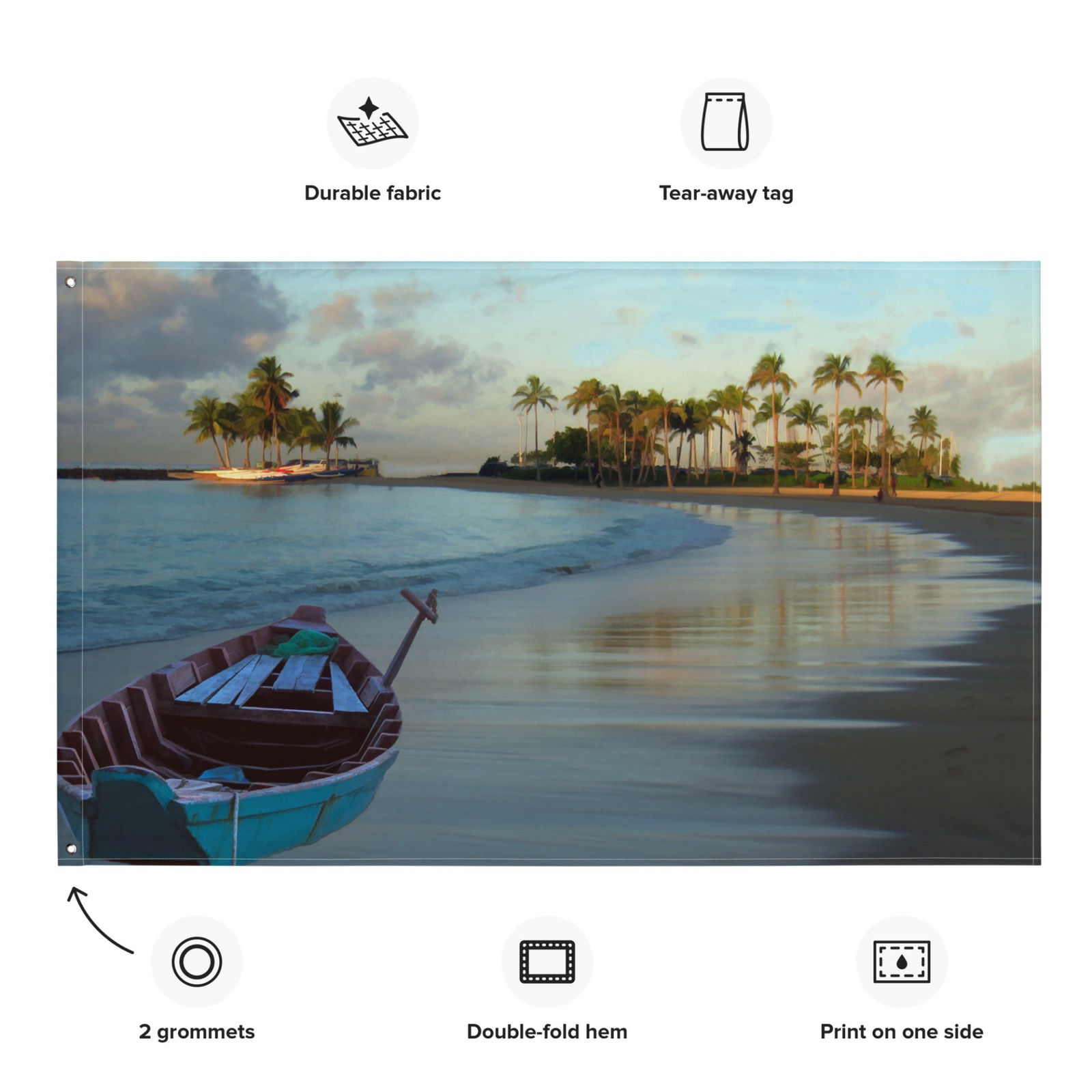 Beach Trees Painting Wall Tapestry – Coastal Polyester Flag Wall Hanging