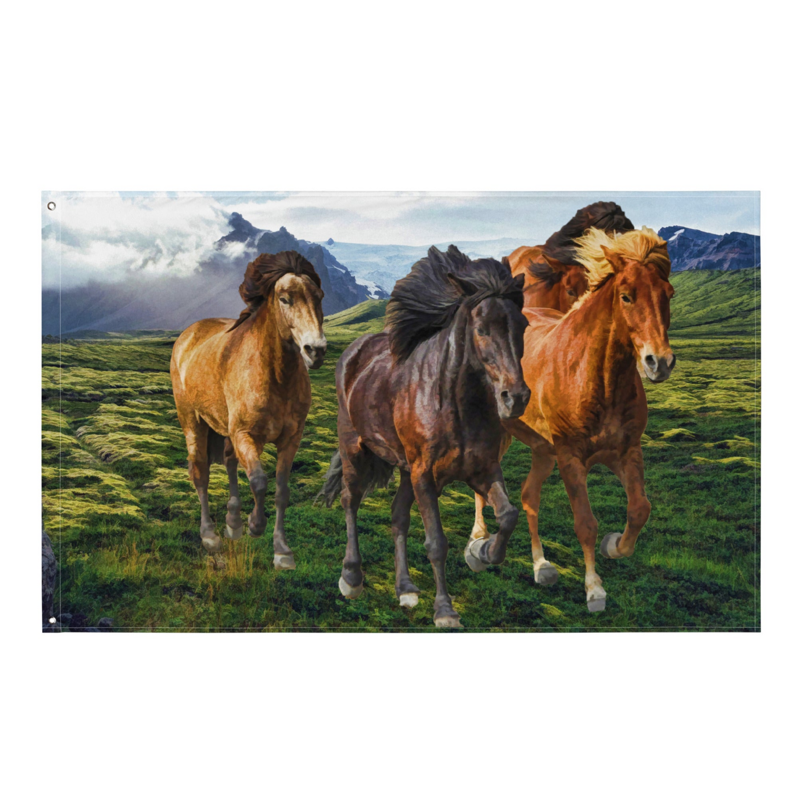 Mountain Horse Painting Wall Tapestry – Nature-Inspired Polyester Flag Wall Hanging