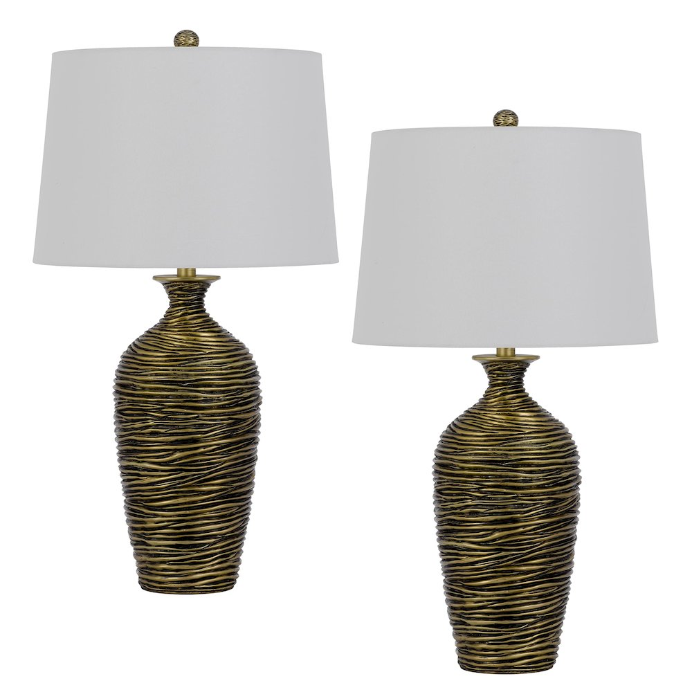 Aurora Textured Vase Resin Table Lamp Set with Fabric Shades (Pair, 150W 3-Way)