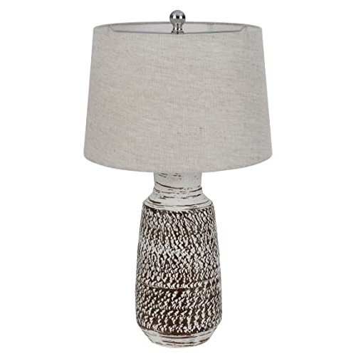 Scottsboro Distressed Terra Cotta Ceramic Table Lamp Set – Weathered White Finish with Fabric Shades (Pair, 150W 3-Way)
