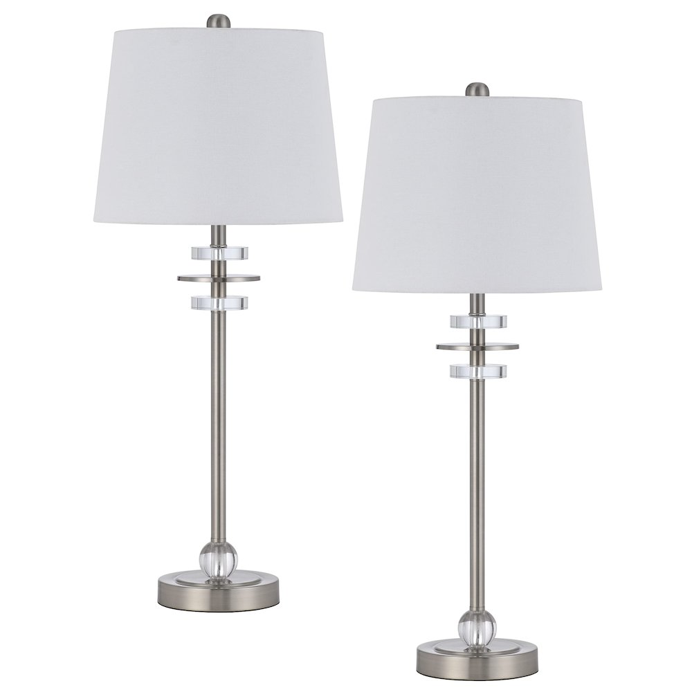 Sitka 60W Buffet Lamps – Brushed Steel & Crystal (Sold as Pair)