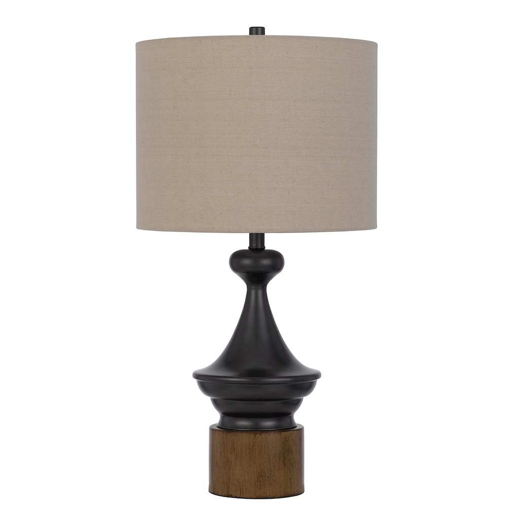 Sterling Black Metal and Wood Table Lamp with Rubberwood Base and Fabric Shade (150W 3-Way)