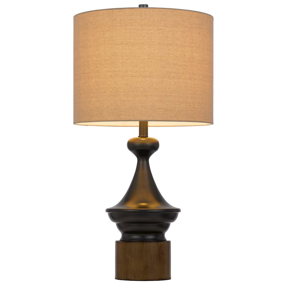 Sterling Black Metal and Wood Table Lamp with Rubberwood Base and Fabric Shade (150W 3-Way)
