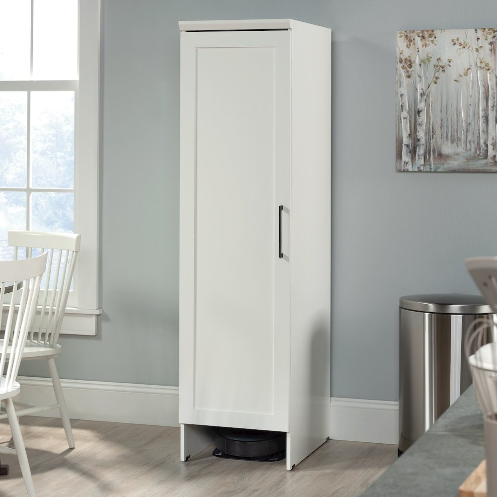 Kitchen Pantry Storage Cabinet, Single Door, Adjustable Shelves, in Soft White