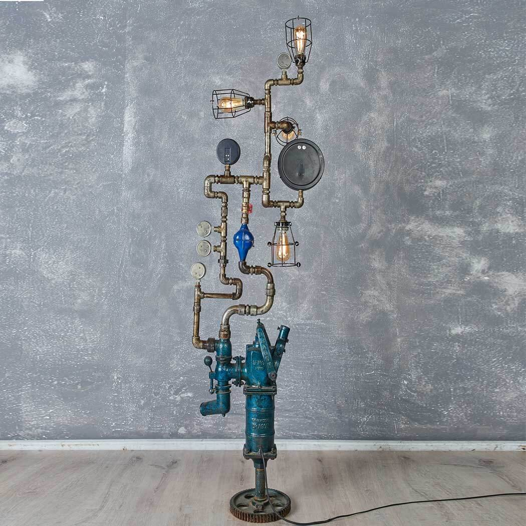 Water Pump Floor Lamp – Vintage Steampunk Sculptural Lighting