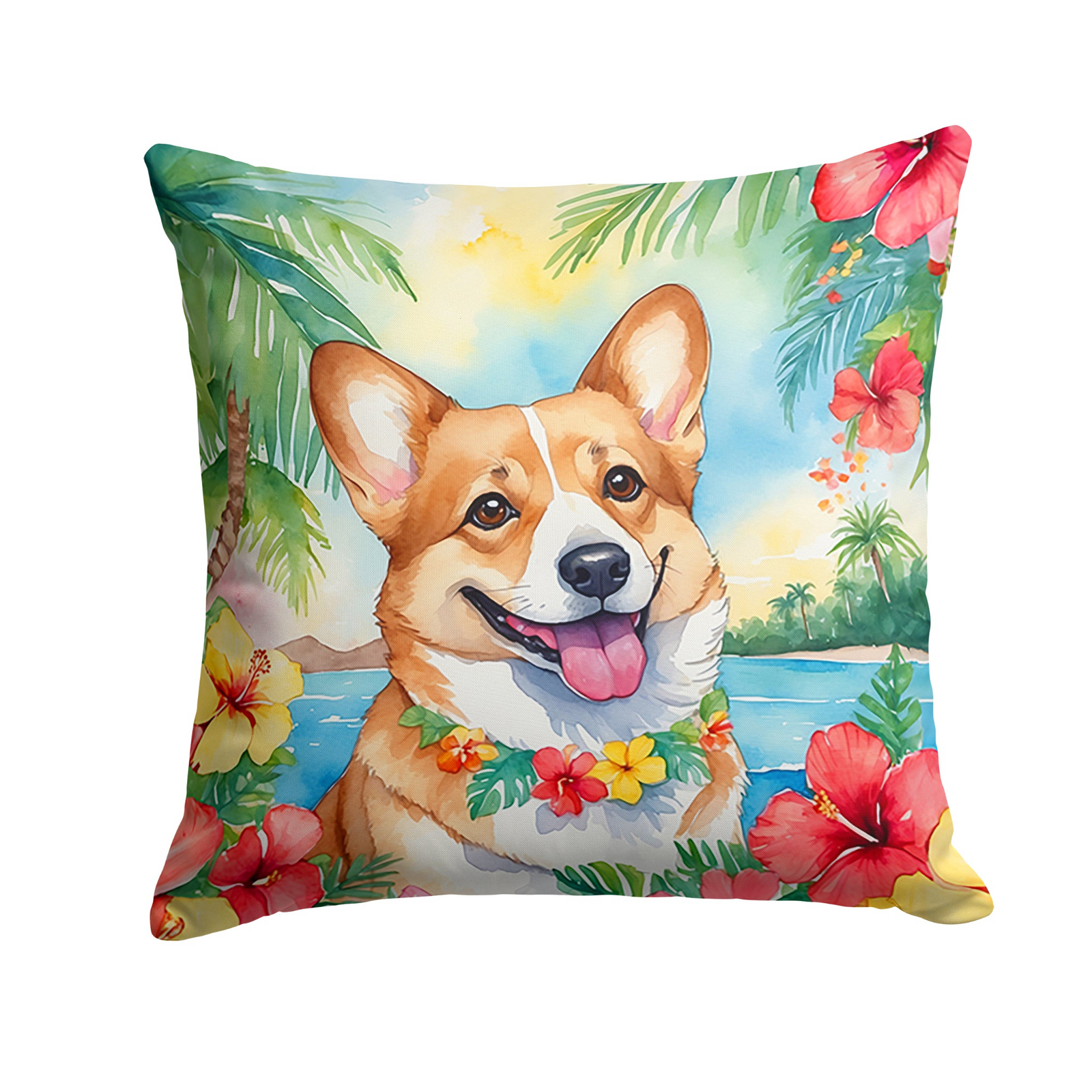 Corgi Luau Throw Pillow