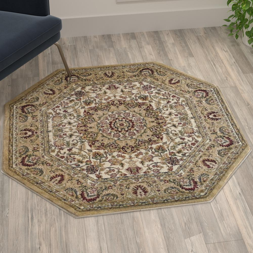 Medallion Motif 7' x 7' Octagonal Area Rug for Living Room or Bedroom