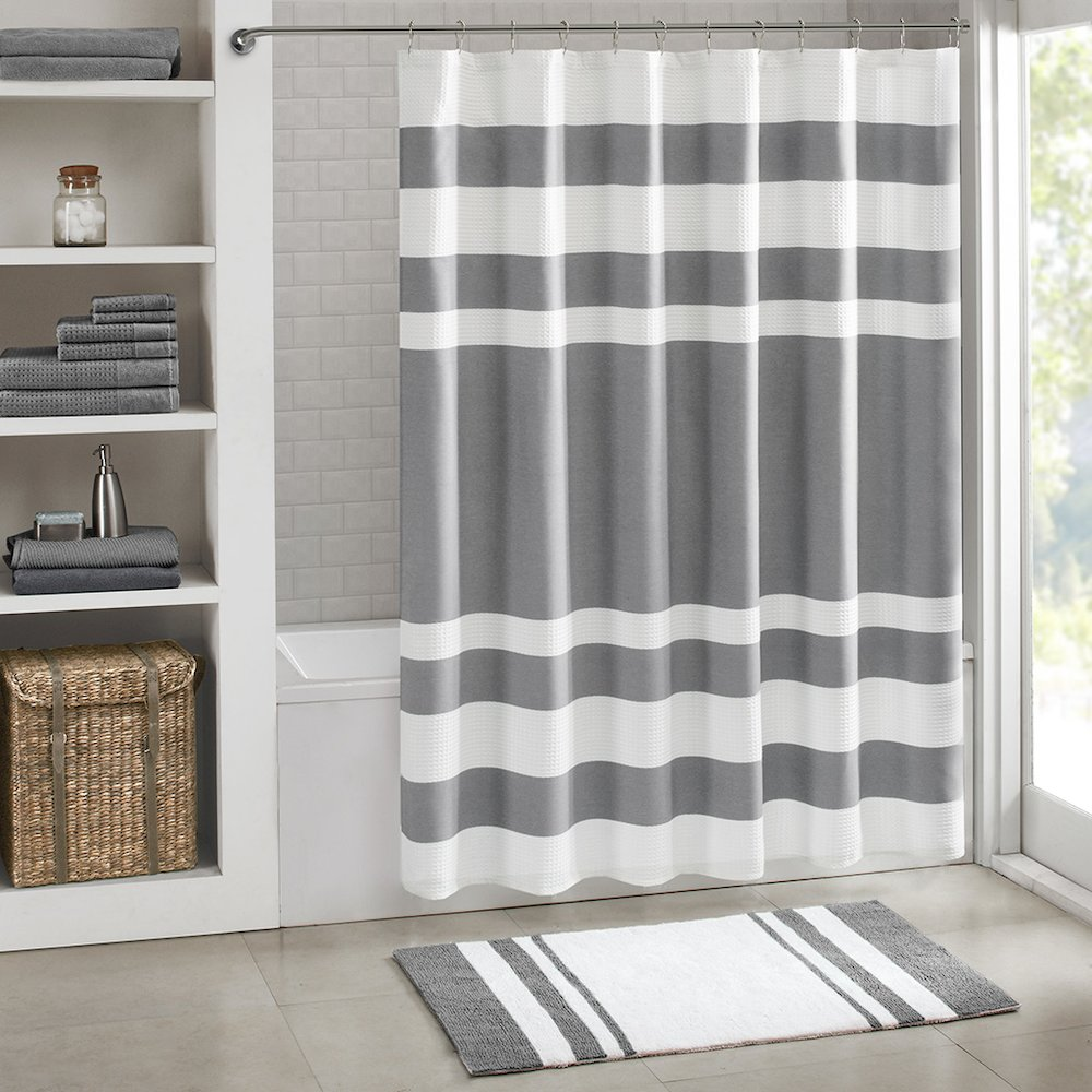 Spa Waffle Shower Curtain with 3M Treatment in Black Color