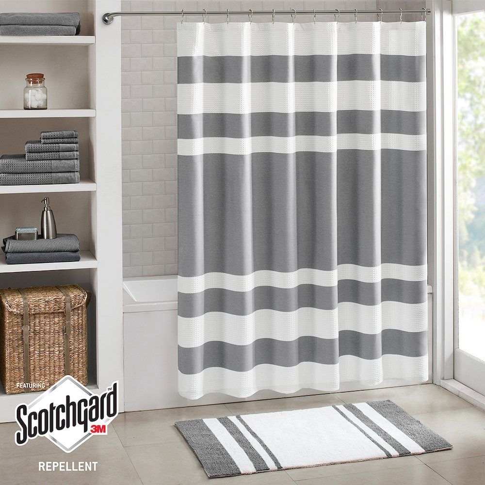 Spa Waffle Shower Curtain with 3M Treatment in Black Color