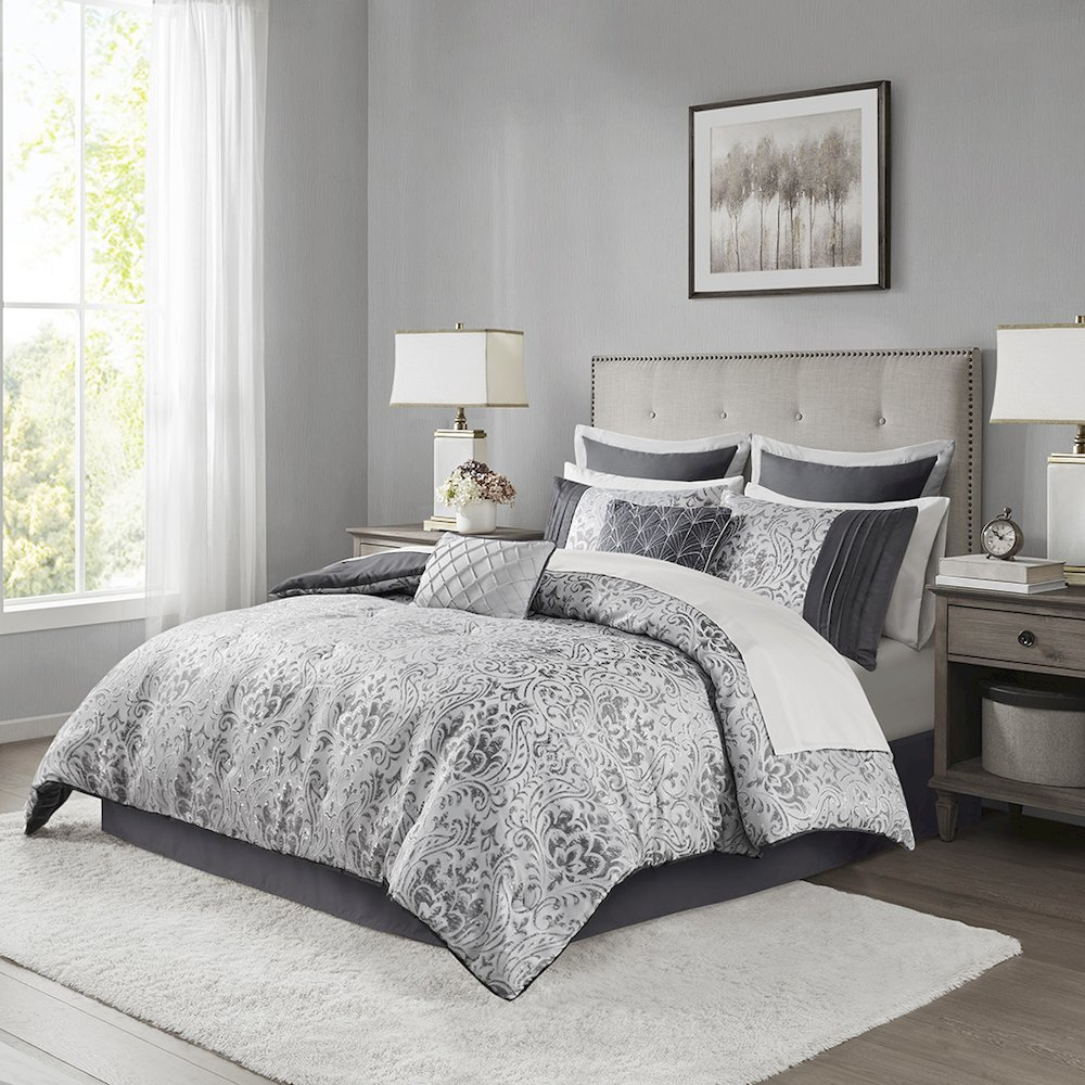 12 Piece Jacquard Comforter Set with Bed Sheets – Madison Park Collection