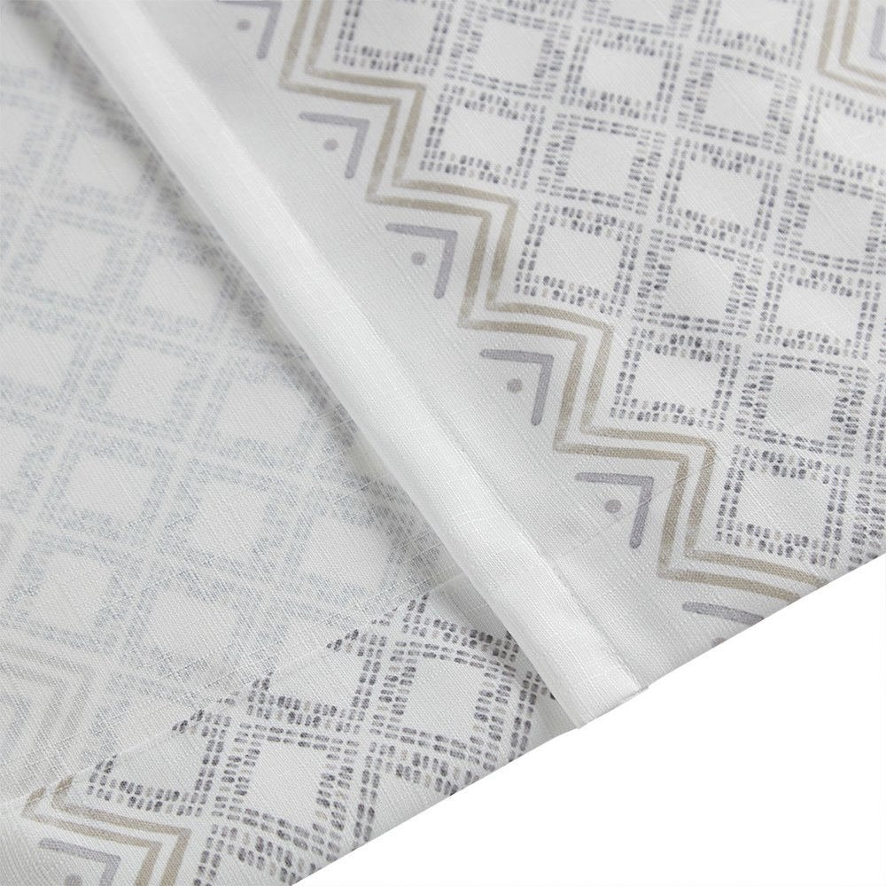 Ebby 2pk Poly Printed Curtain Panel with Tufted Stripe in White/Taupe Color