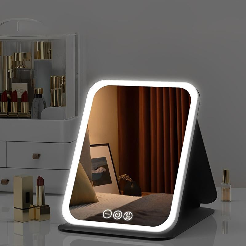 LED Makeup Mirror, Portable Foldable Lighted Mirror for Desk, Dorm, Office, Cosmetic Use