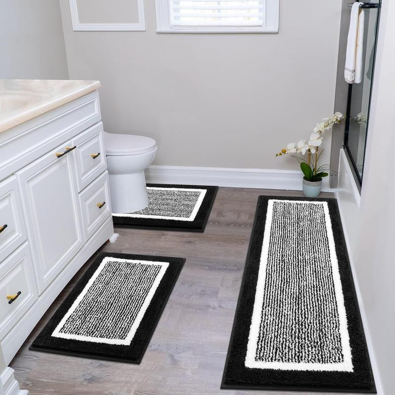 LOKHOM 3-Piece Bathroom Rug Set – Non-Slip, Absorbent Microfiber, Soft Farmhouse Style, Includes U-Shaped Toilet Mat & Shower Rug – Machine Washable