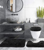 3 Piece Thicken 0.4" Bath Mat Set, Black Bathroom Rug, Contour Mat and Toilet Seat Cover, Super Long Soft Microfiber Water Absorbent and Non Slip Bathroom Rug Set with PVC Point Rubber Backing (Black)