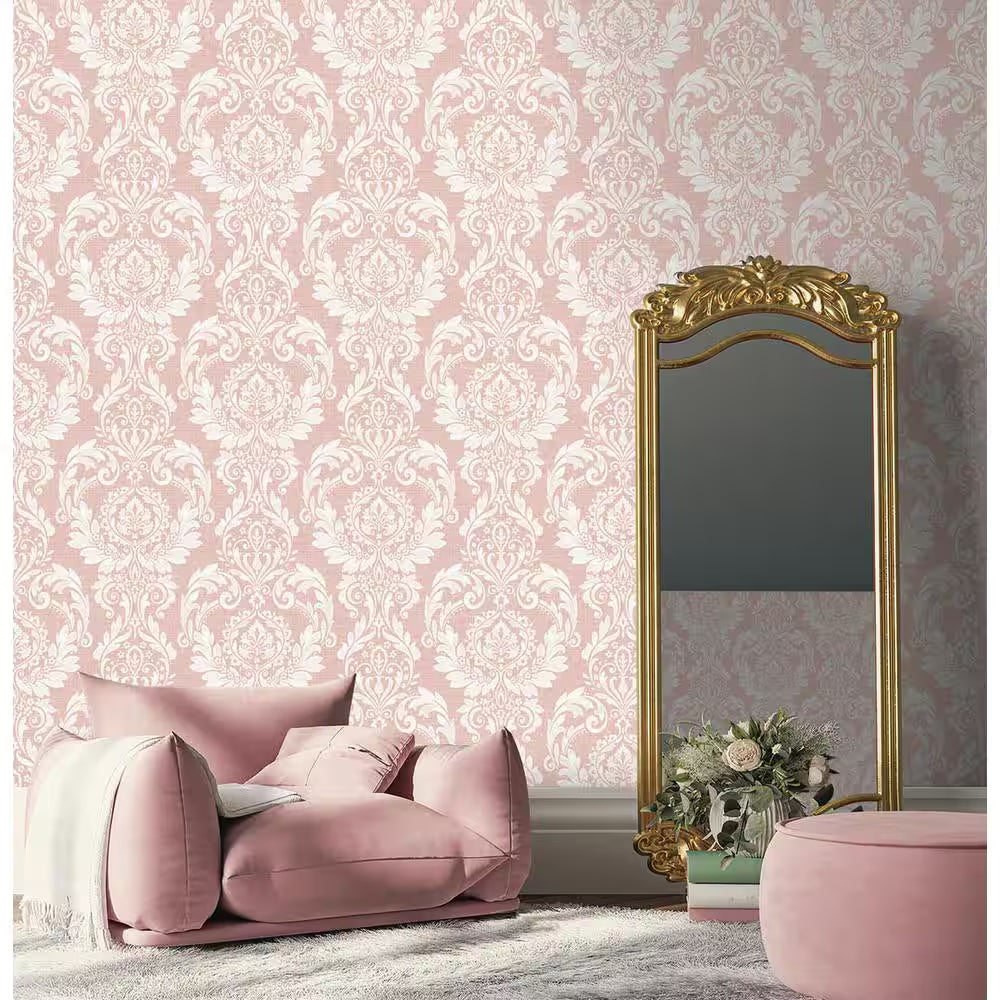 Light Pink Cora Damask Vinyl Peel and Stick Wallpaper Roll (Covers 30.75 sq. ft.)
