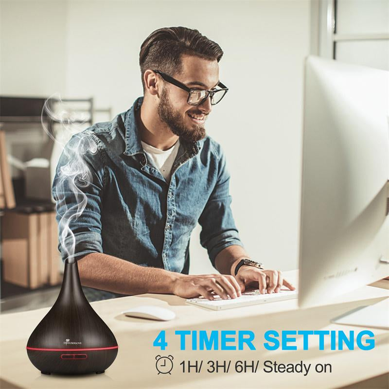 500ml Ultrasonic Aroma Diffuser Lamp – Quiet Smoke Vaporizer with 7 LED Lights & 4 Timer Modes (+12 Essential Oils Set Available)