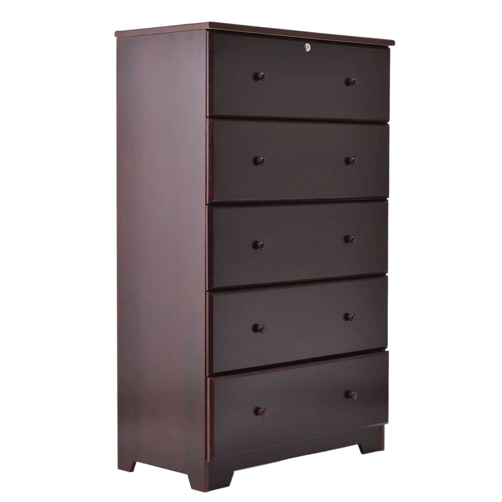 Isabela Solid Pine Wood 5-Drawer Chest Dresser in Mahogany