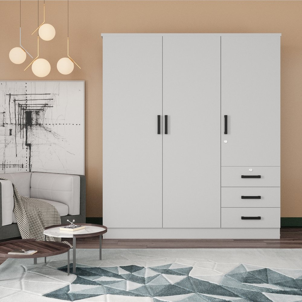Violet Wardrobe Closet 3 Doors and 3 Drawers (White)