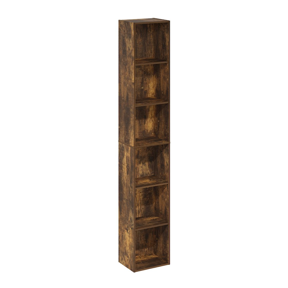 Furinno Luder 6-Tier Vertical Open Shelf Bookcase – Slim Space-Saving Storage Organizer in Amber Pine