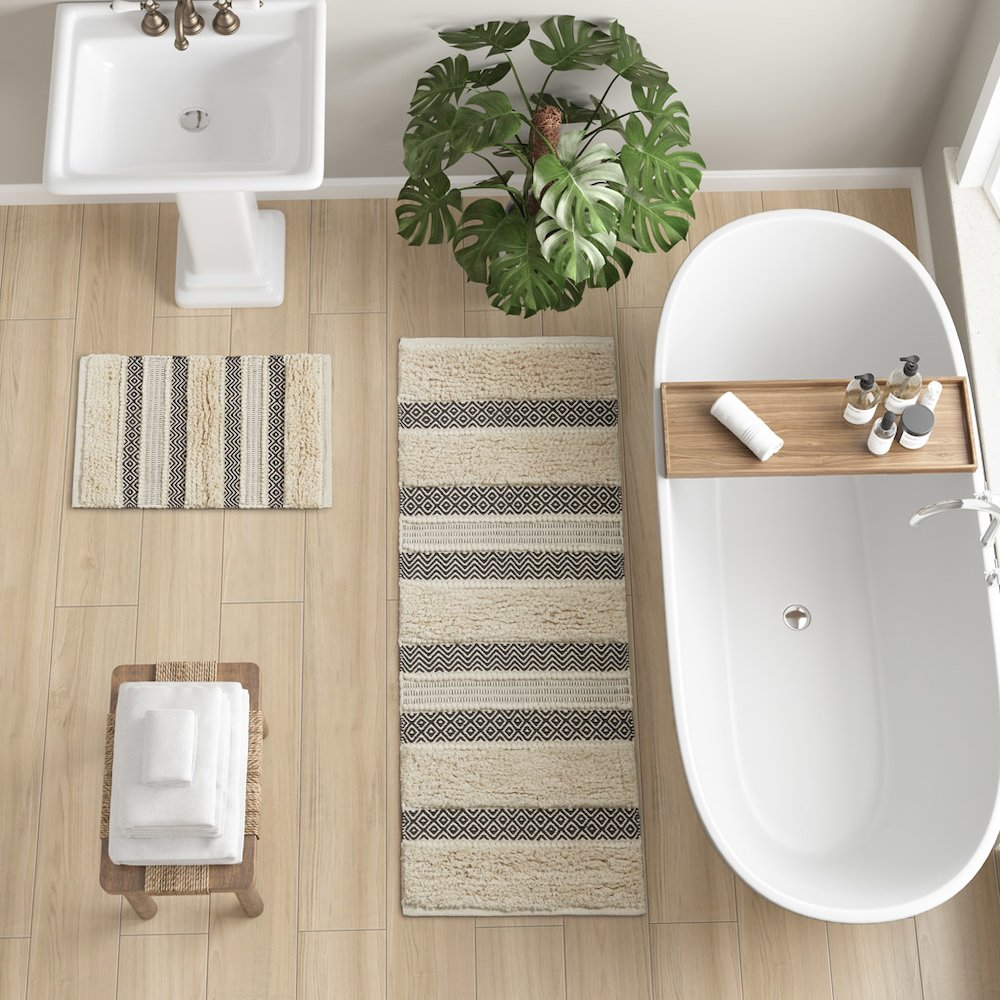 Woven Texture Stripe Bath Rug