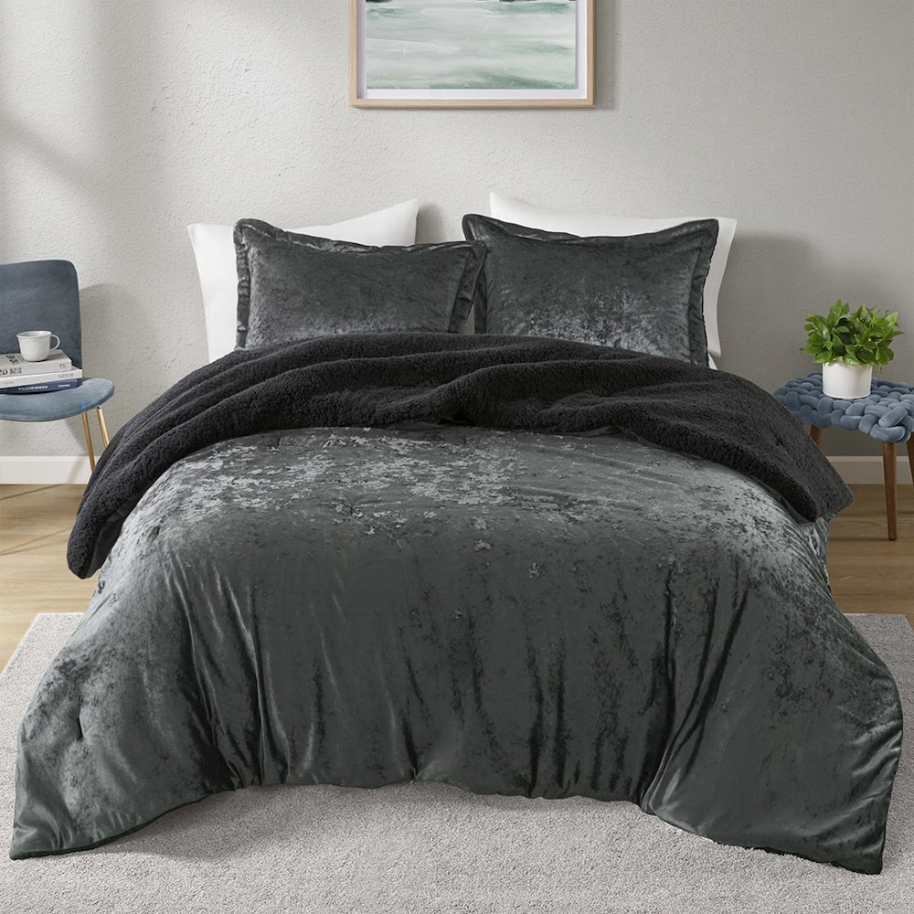 Crushed Velvet Sherpa Reversible Comforter Set