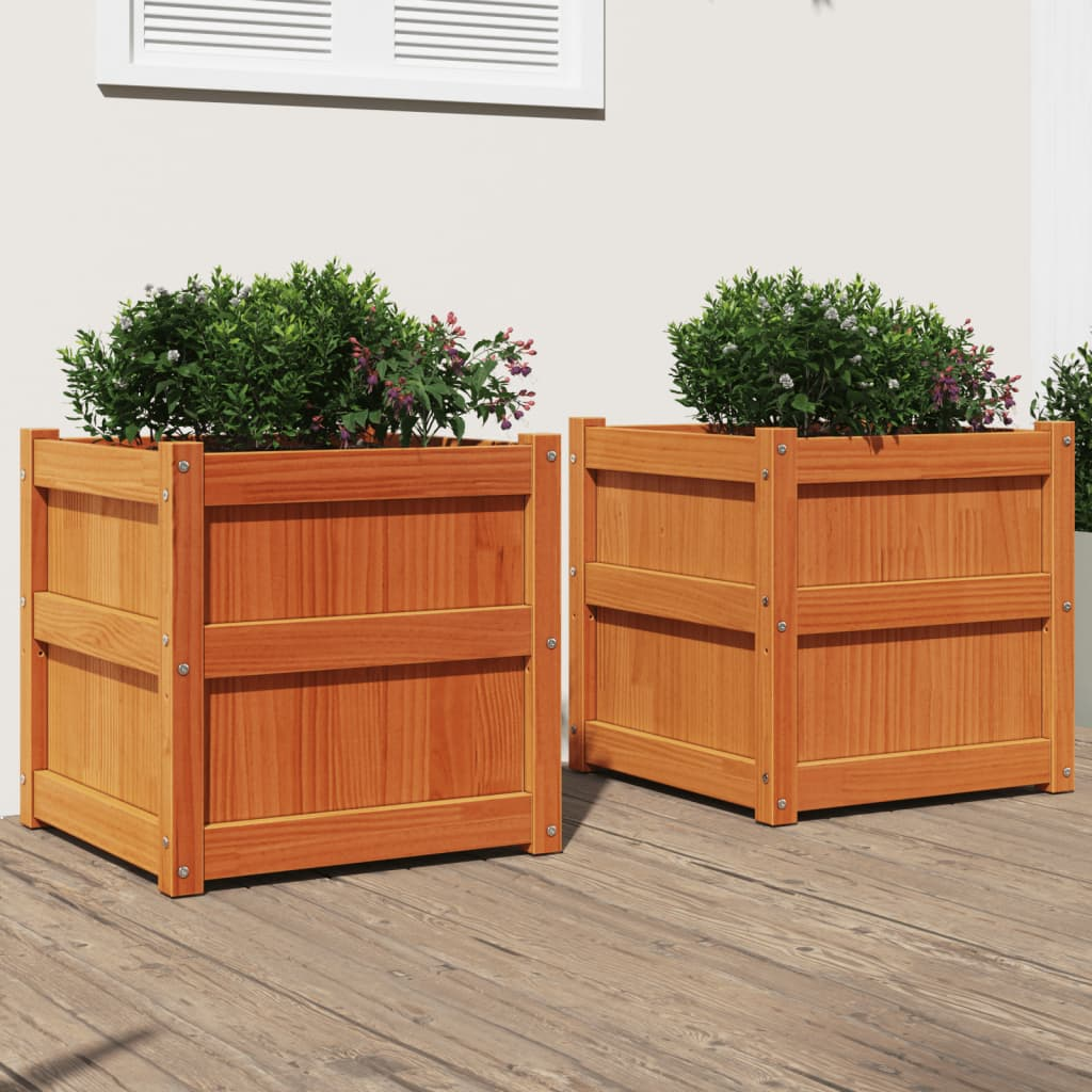 vidaXL Garden Planter Set of 2 Wax Brown Solid pine wood