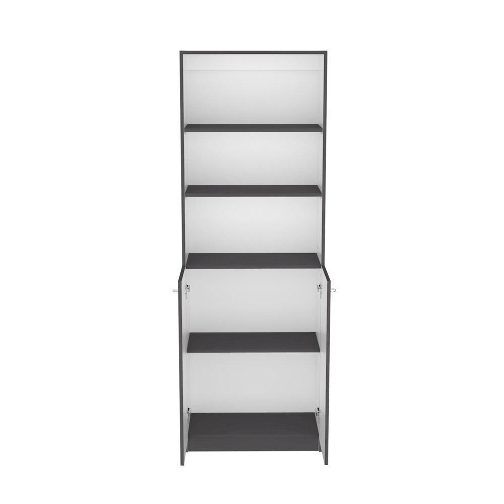 Vinton 2-Door Bookcase with Upper Shelves, Matt Gray / White -Office